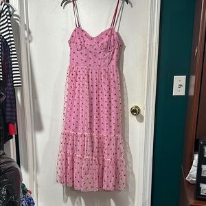 Betsey Johnson Pink Ruffled Tiered Midi Heart Dress